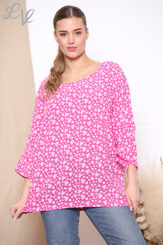 Ladies Ditsy Daisy Print Top Cerise