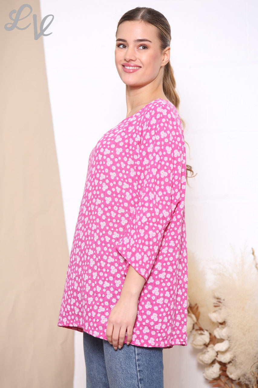 Dames Top met Madeliefjesprint Cerise