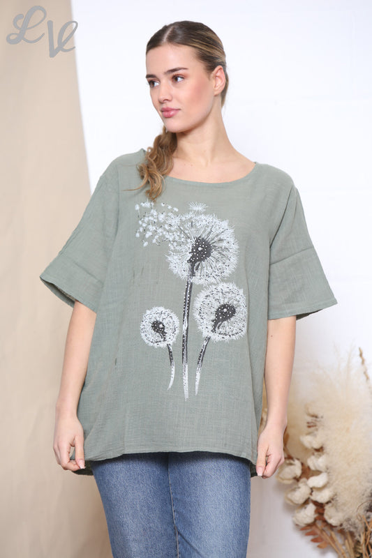 Ladies Dandelion Flower Top Khaki