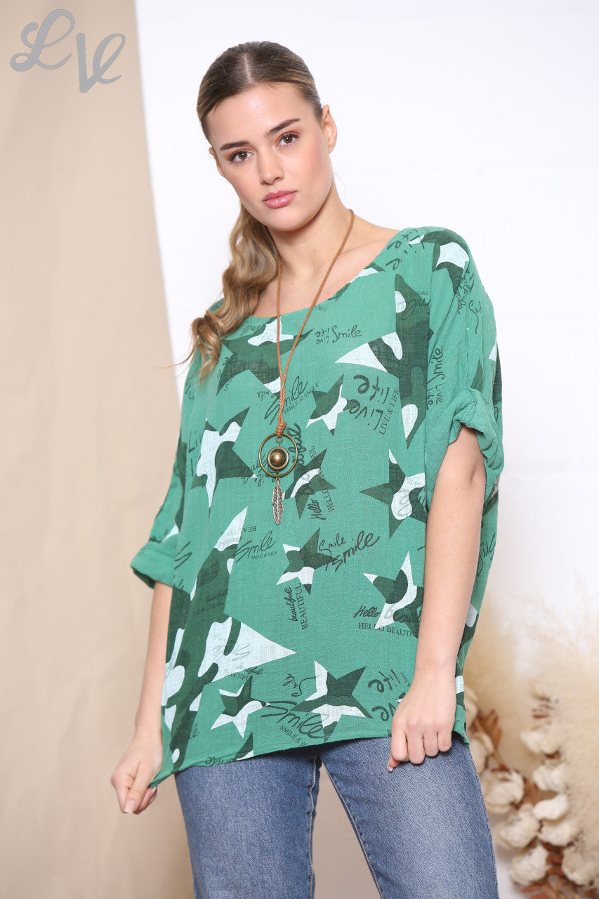 Dames Top Met Sterrenprint Groen