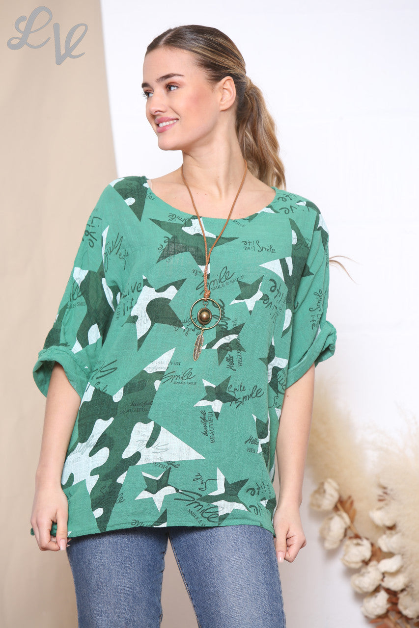 Dames Top Met Sterrenprint Groen