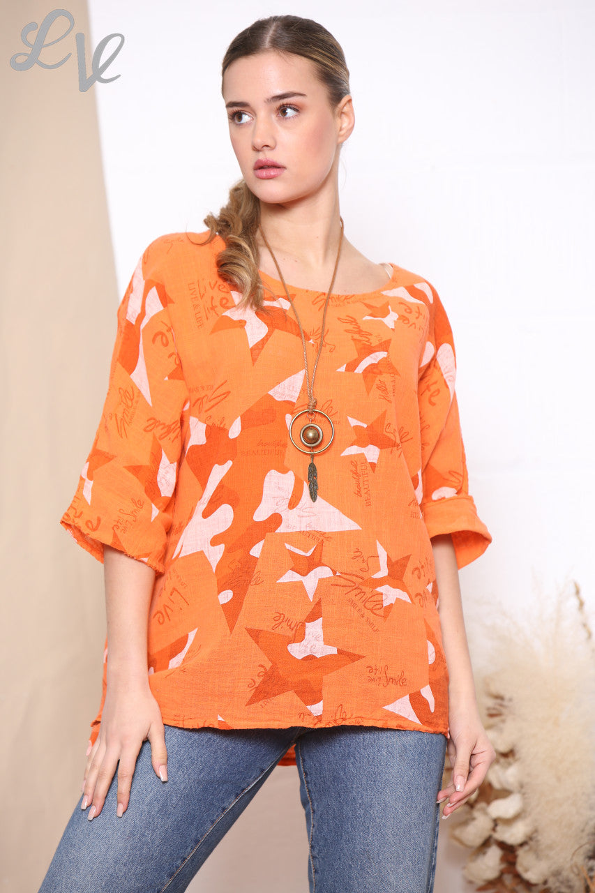 Dames Top met Sterrenprint Oranje