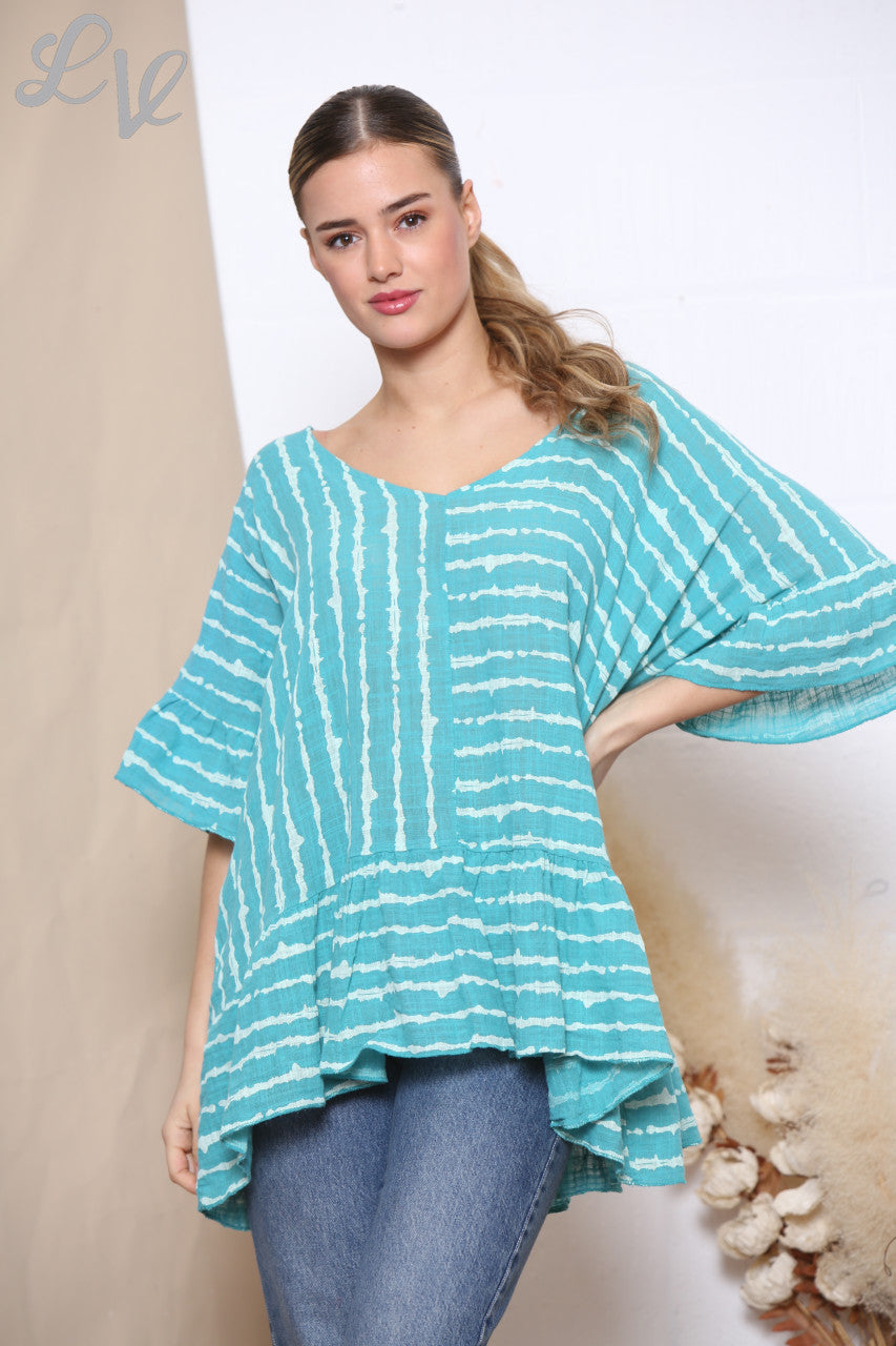 Ladies Striped Floaty Top Teal