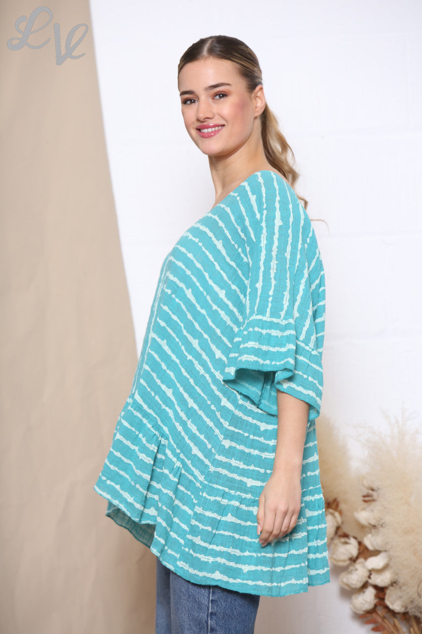 Ladies Striped Floaty Top Teal