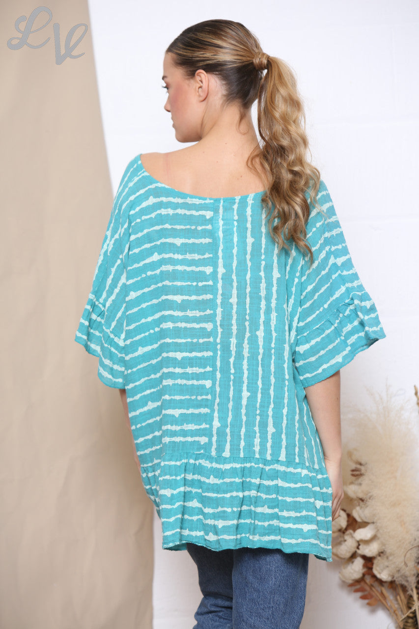 Ladies Striped Floaty Top Teal