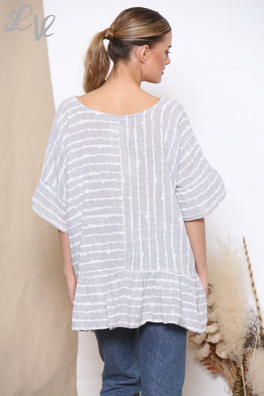Ladies Striped Floaty Top Grey