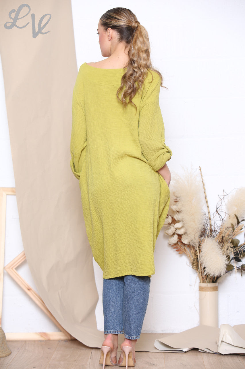Ladies Drawstring Hem Tunic Top Dress Mustard