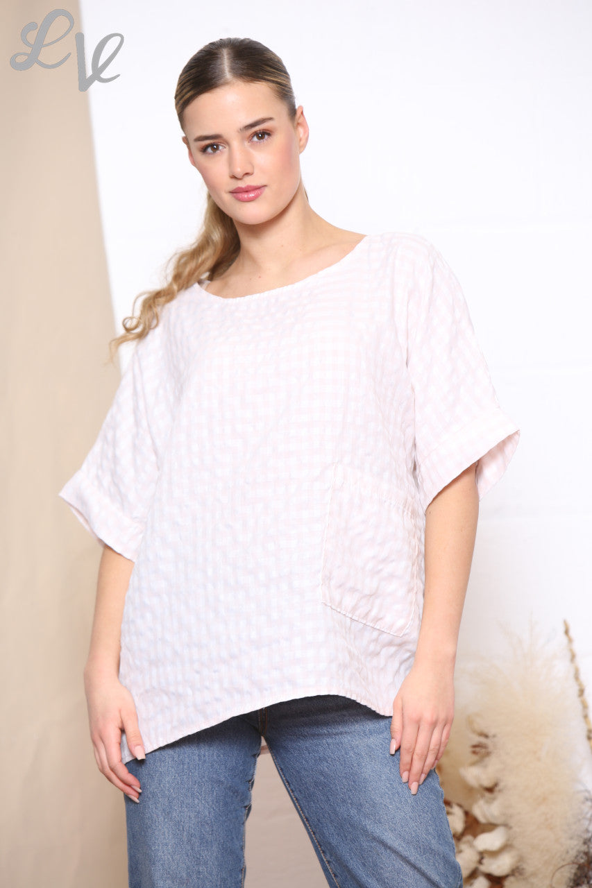 Dames Gingham Print Top met Knopen aan de Achterkant Steenkleurig