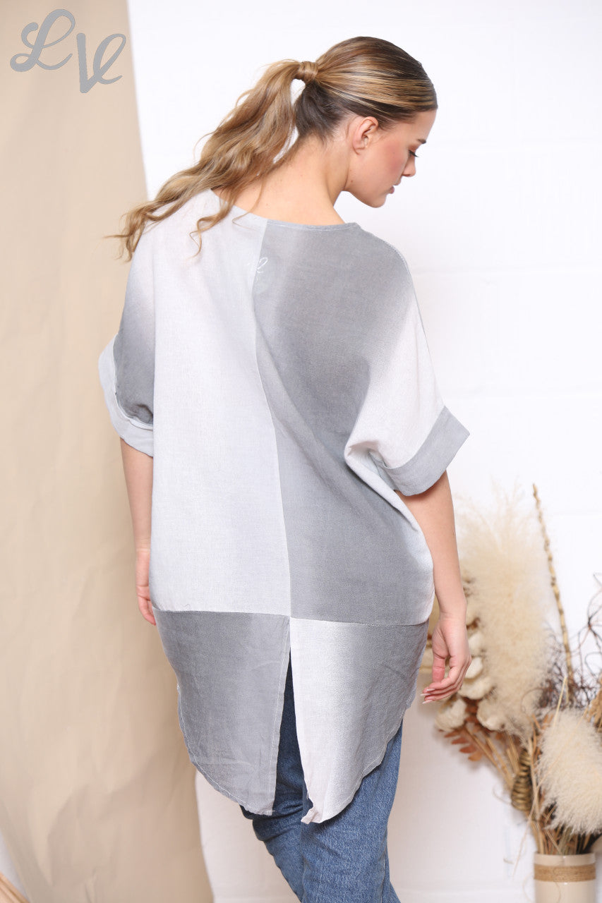 Ladies Ombre Slit Back Top Silver