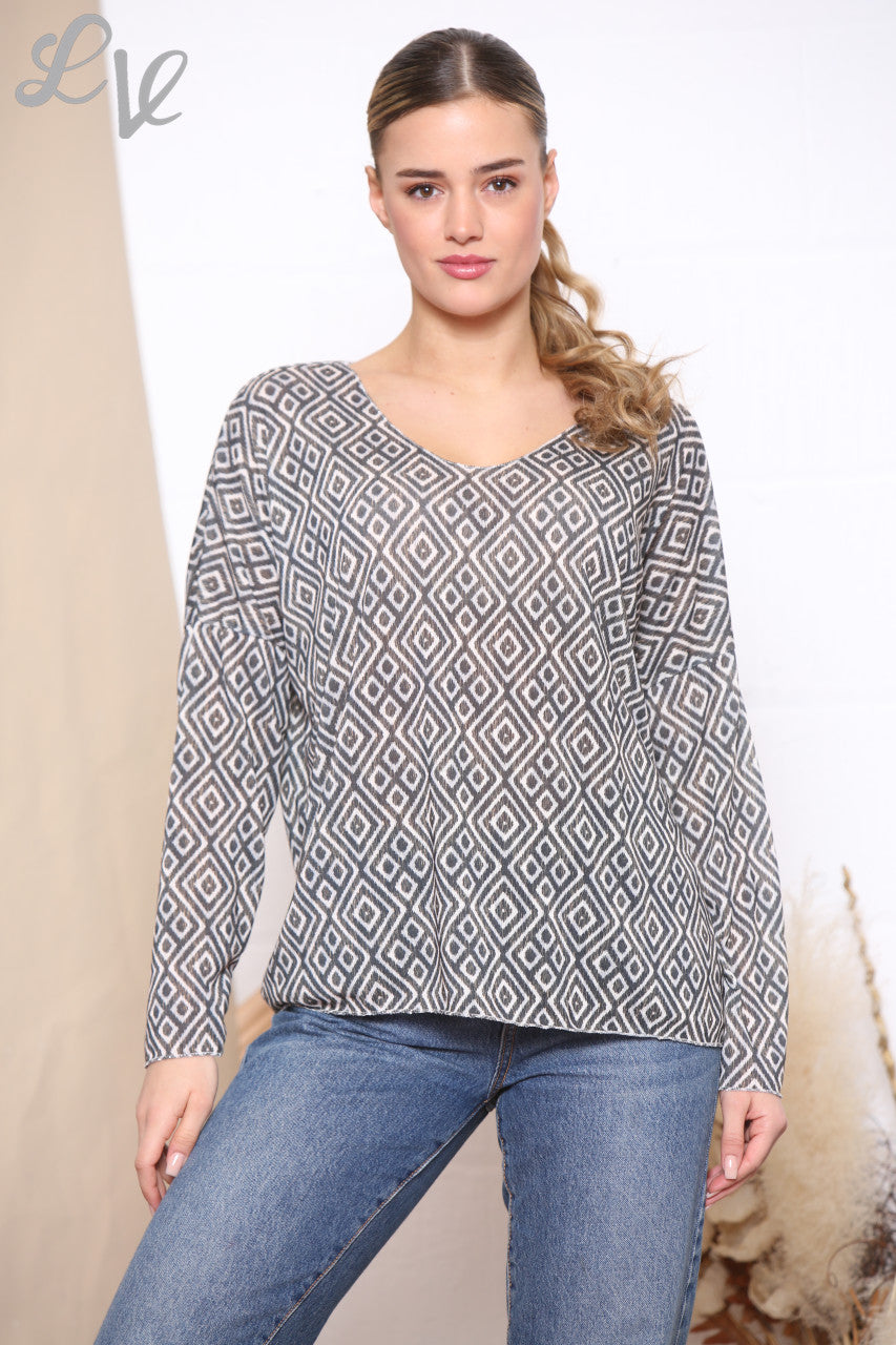 Dames Top met Geometrische Diamantprint Zwart