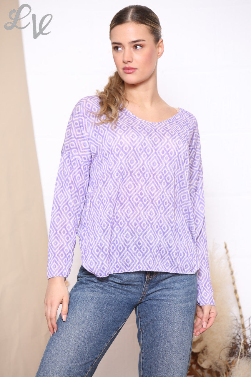 Ladies Geo Diamond Print Top Lilac