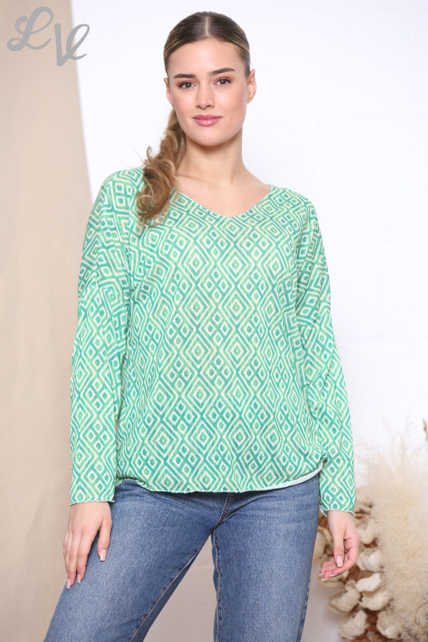 Dames top met geometrische ruitprint Tiffany