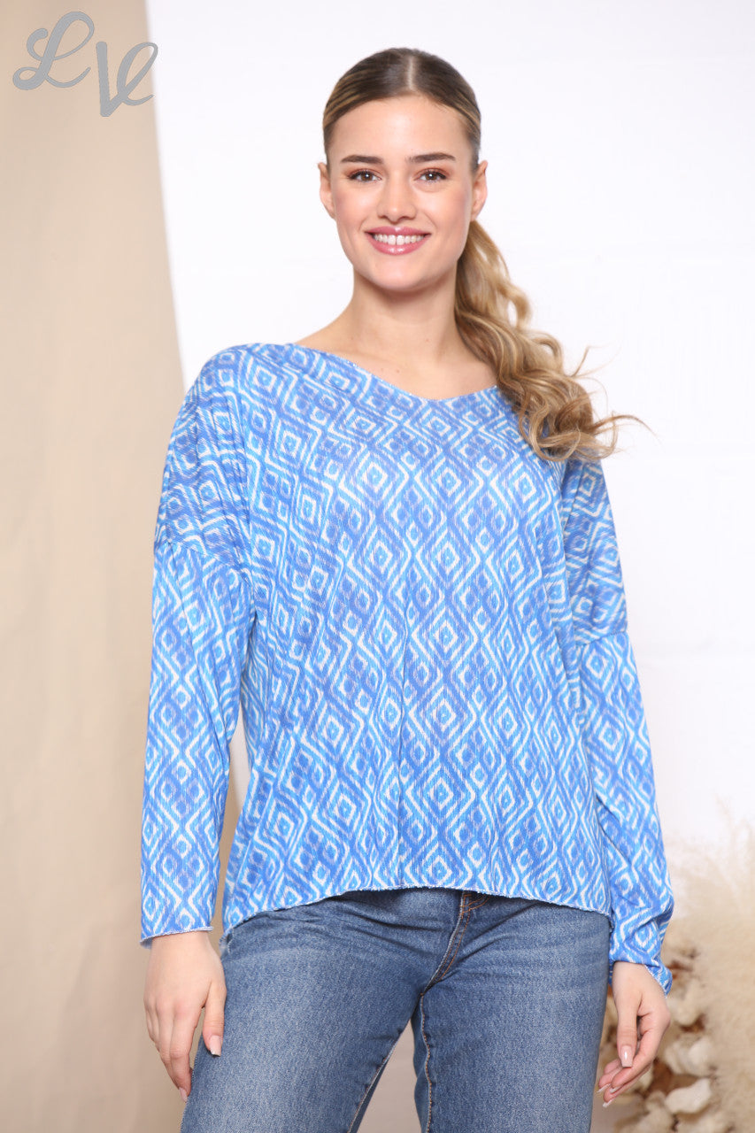 Dames Geo Diamond Print Top Koningsblauw
