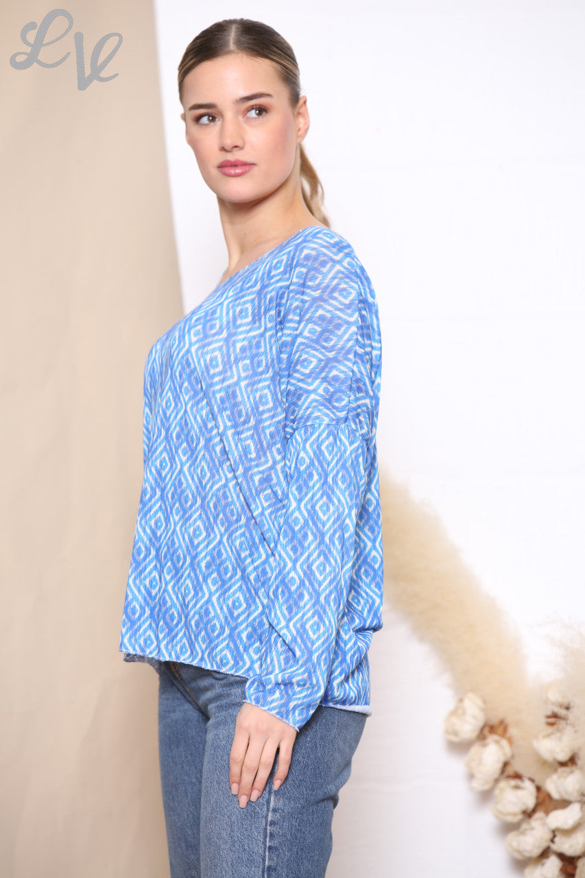 Dames Geo Diamond Print Top Koningsblauw