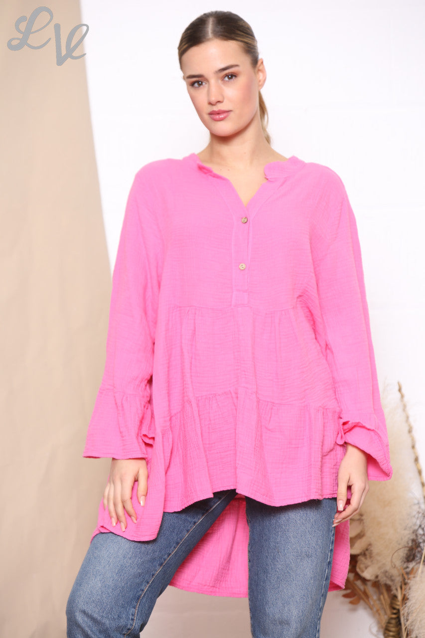Ladies Smock Tunic Top Cerise