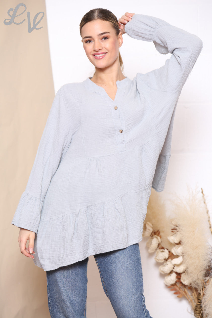 Ladies Smock Tunic Top Grey