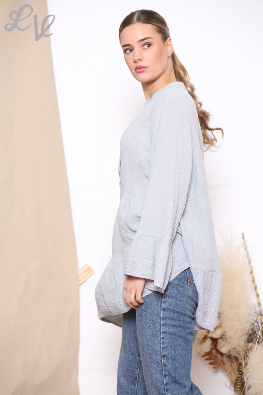 Ladies Smock Tunic Top Grey