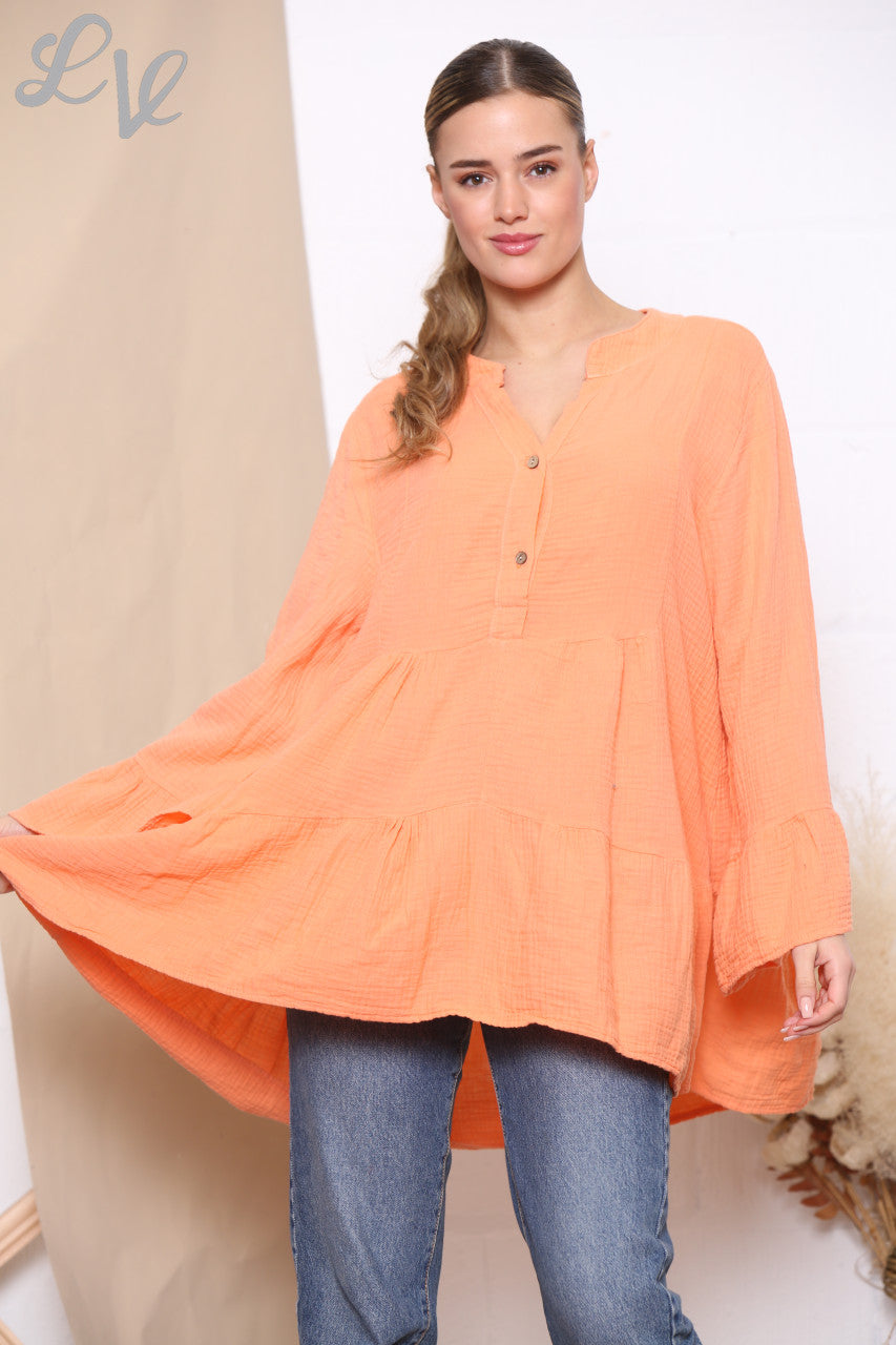 Ladies Smock Tunic Top Coral
