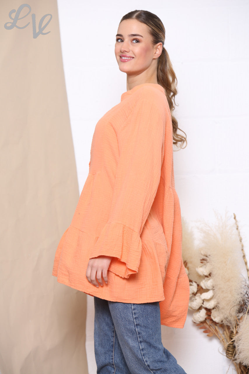 Ladies Smock Tunic Top Coral