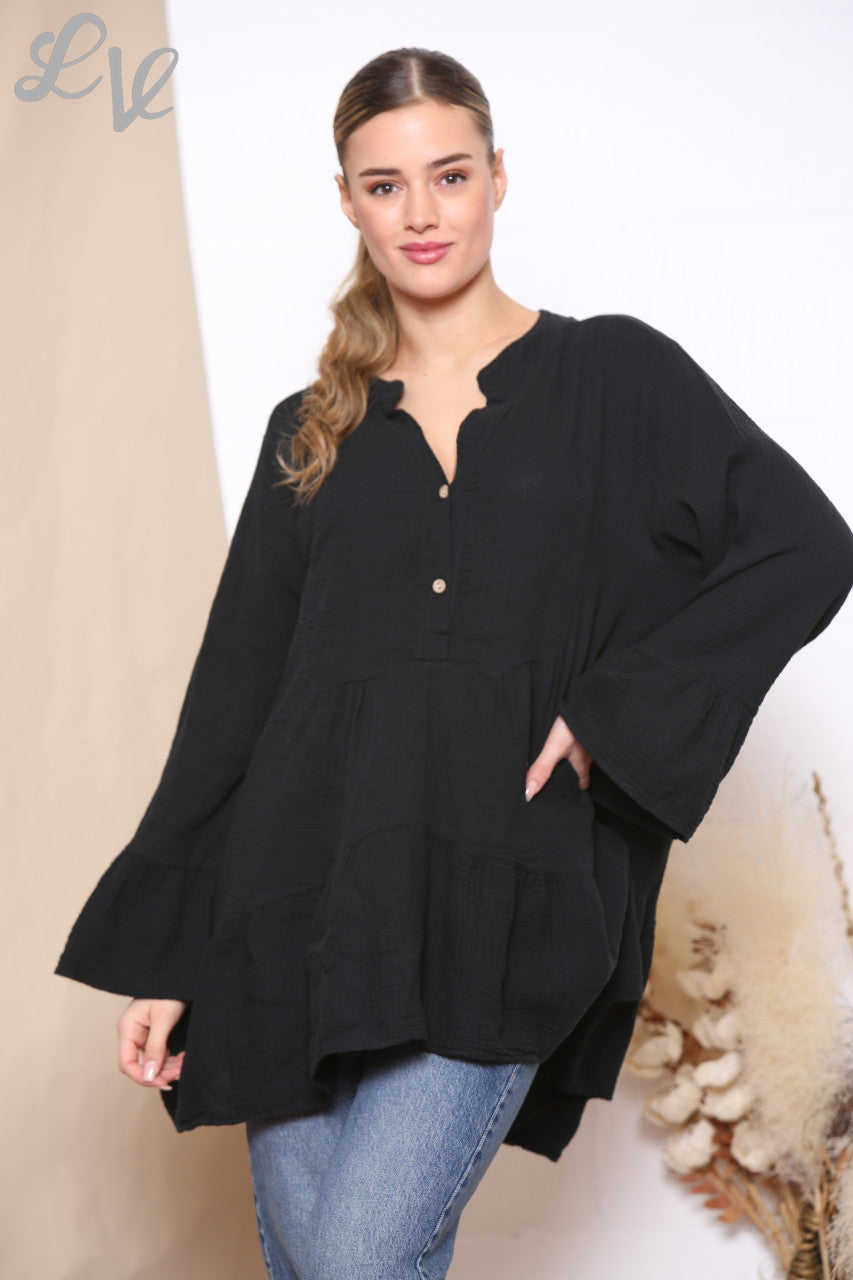 Ladies Smock Tunic Top Black