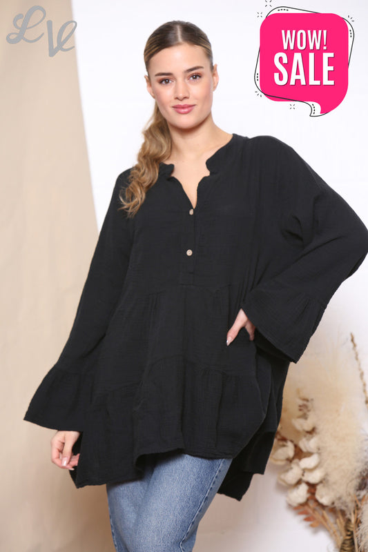Dames smock tuniektop zwart