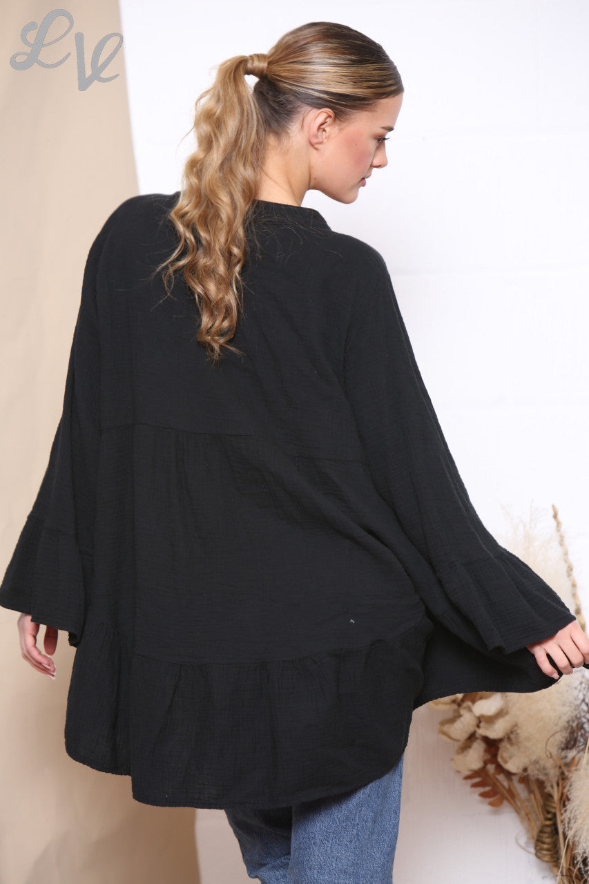 Ladies Smock Tunic Top Black