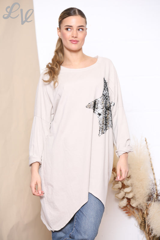 Dames Sequin Star Patch Sweatshirt Top Steenkleurig