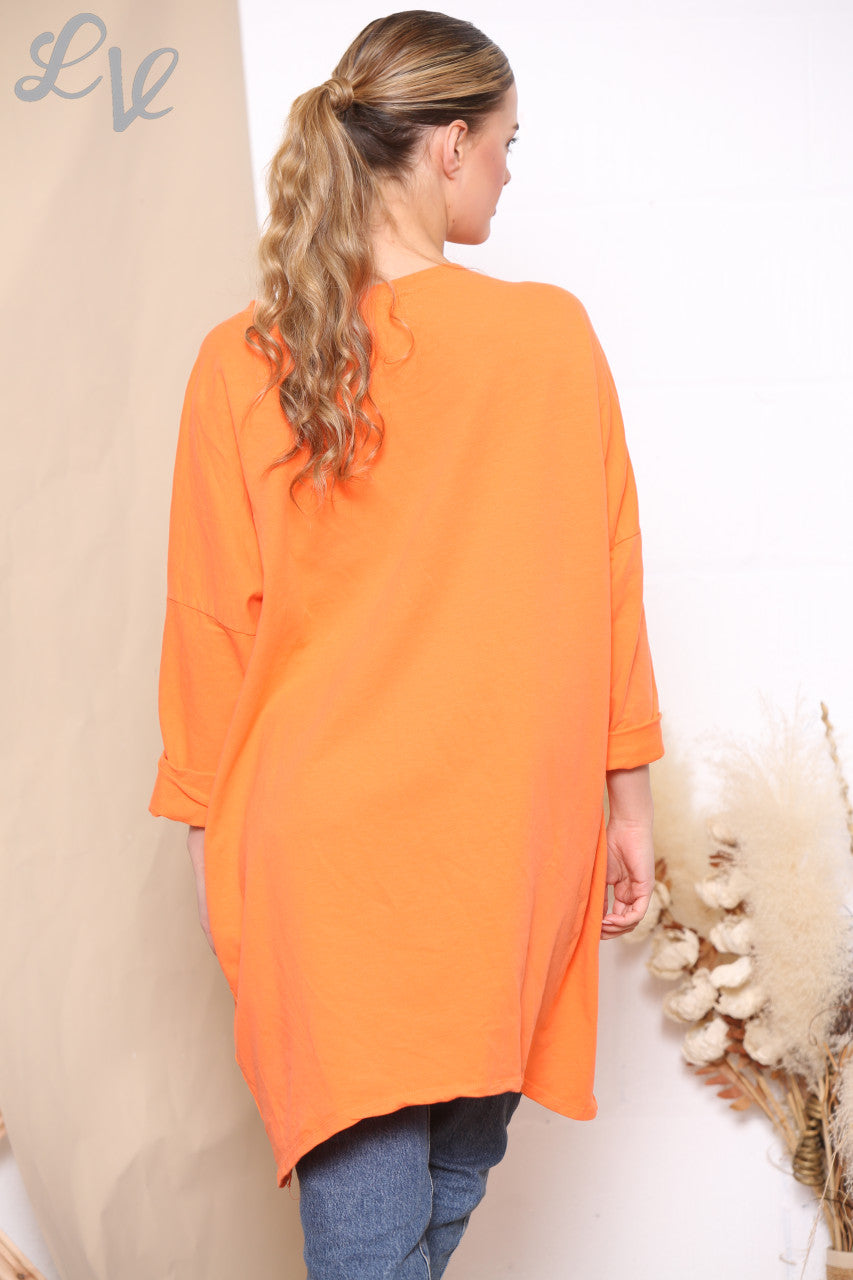 Dames Pailletten Ster Patch Sweatshirt Top Oranje