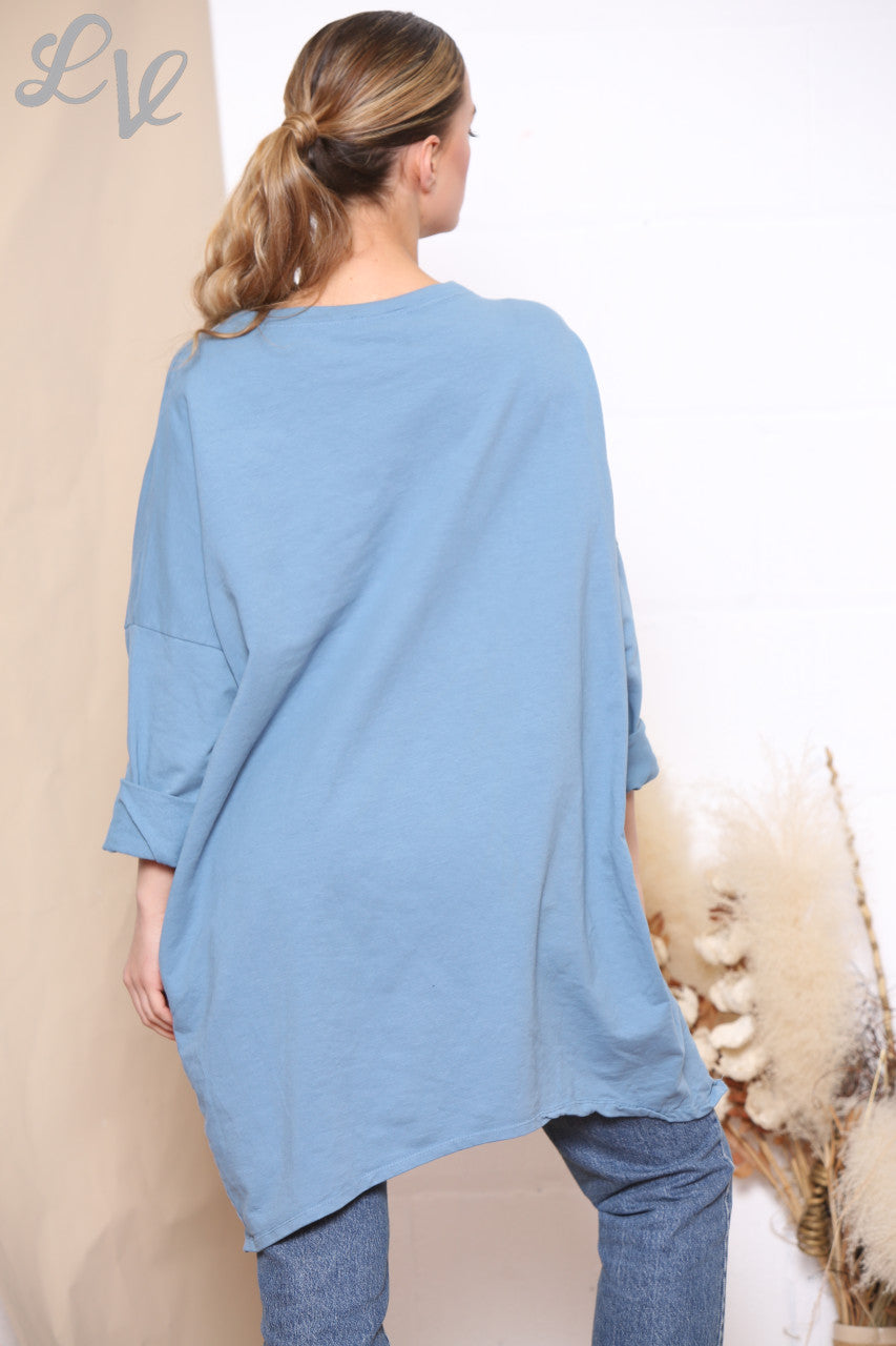 Ladies Sequin Star Patch Sweatshirt Top Denim