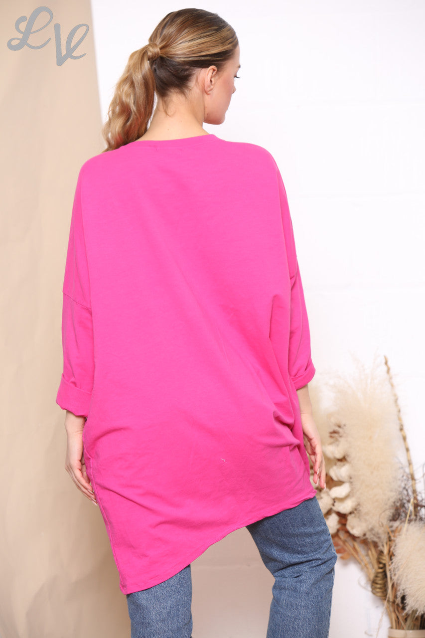 Dames pailletten ster patch sweatshirt top Cerise