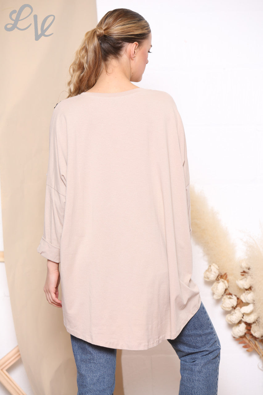 Dames Sequin Ster Ritssluiting Schouder Sweatshirt Top Stoffig Roze