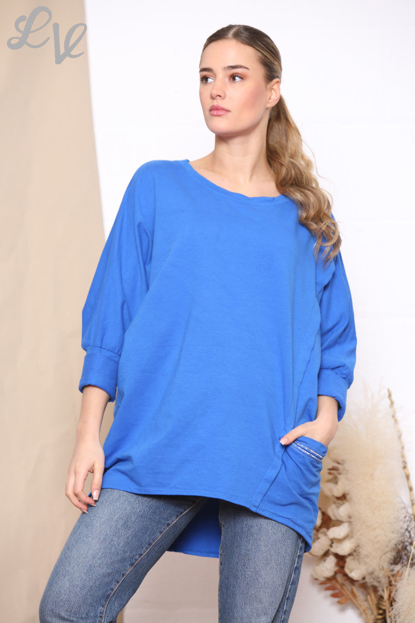 Dames Glitter Zak Sweatshirt Top Koningsblauw