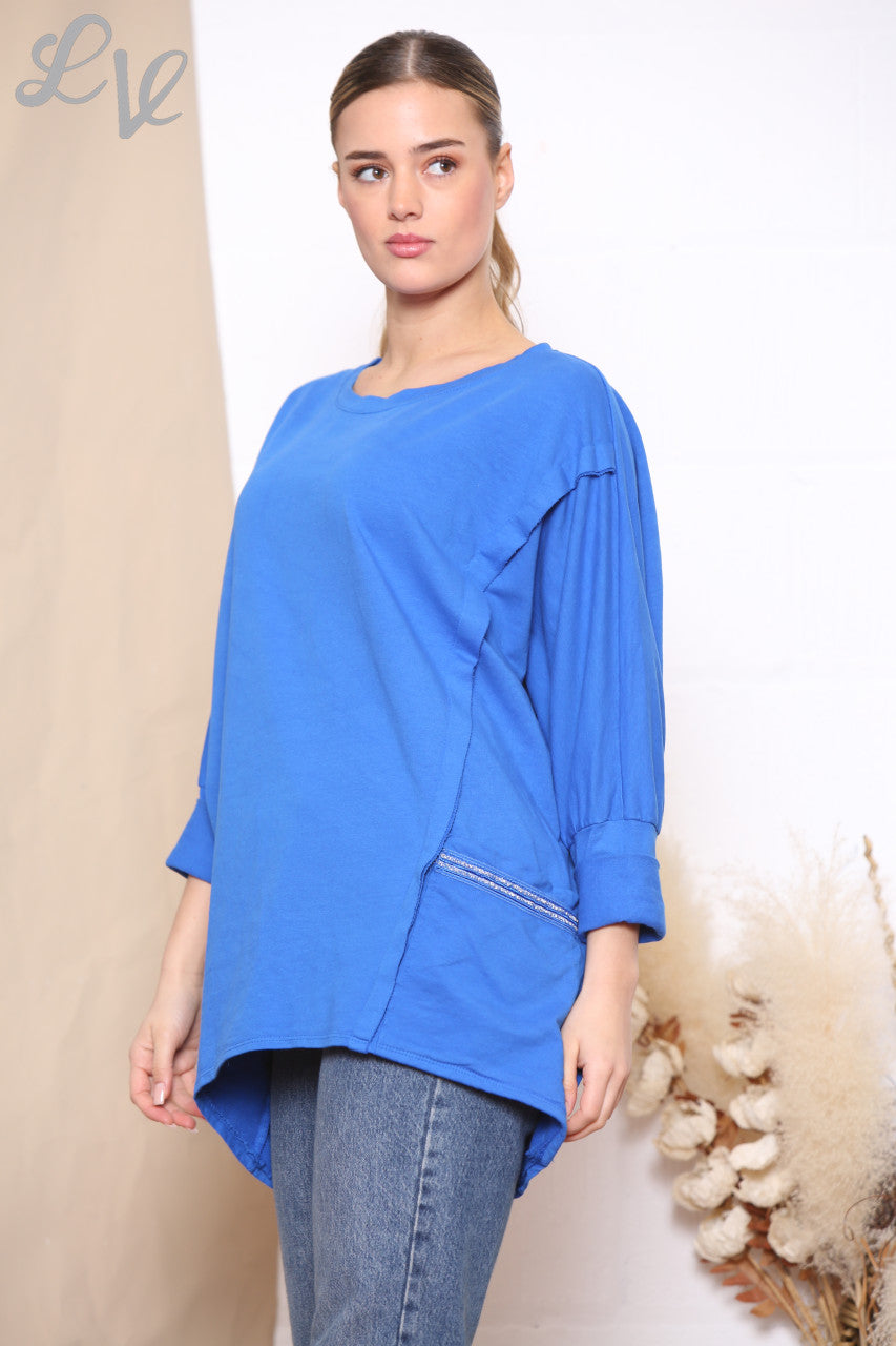 Dames Glitter Zak Sweatshirt Top Koningsblauw