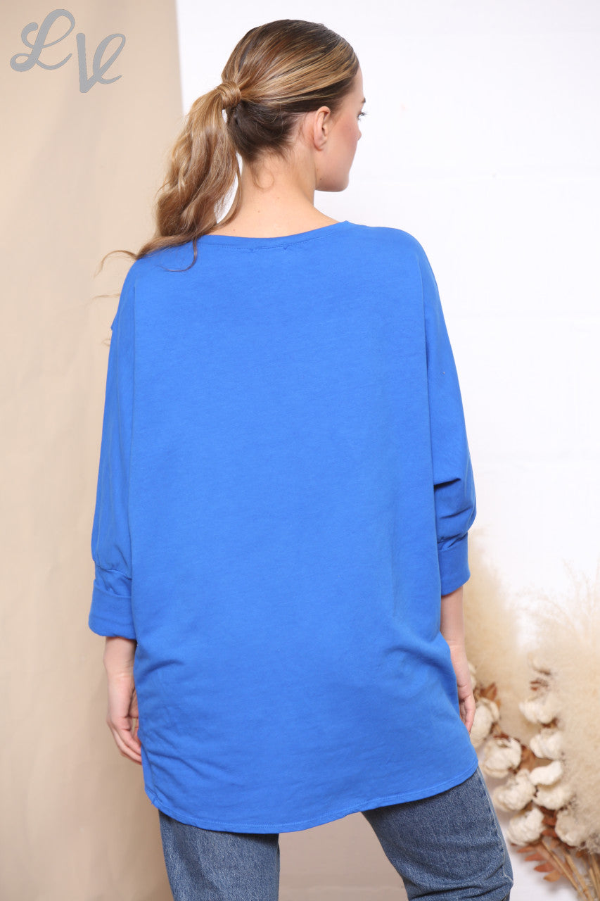 Dames Glitter Zak Sweatshirt Top Koningsblauw