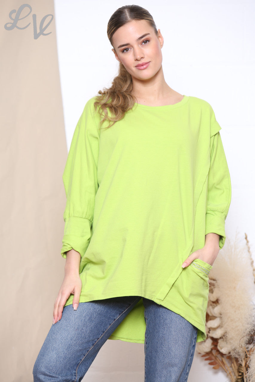 Ladies Glitter Pocket Sweatshirt Top Lime