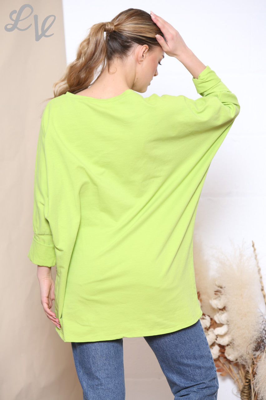 Ladies Glitter Pocket Sweatshirt Top Lime