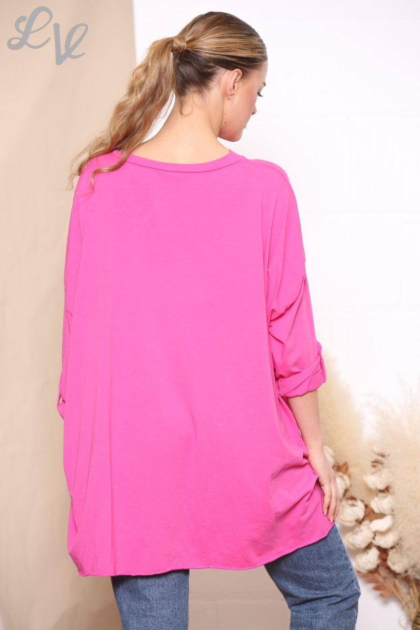 Ladies Flower Print 'Collect Moments Not Things' Top Cerise