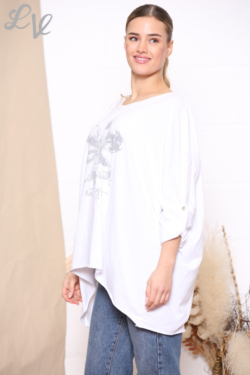Dames Top met Bloemenprint 'Collect Moments Not Things' Wit