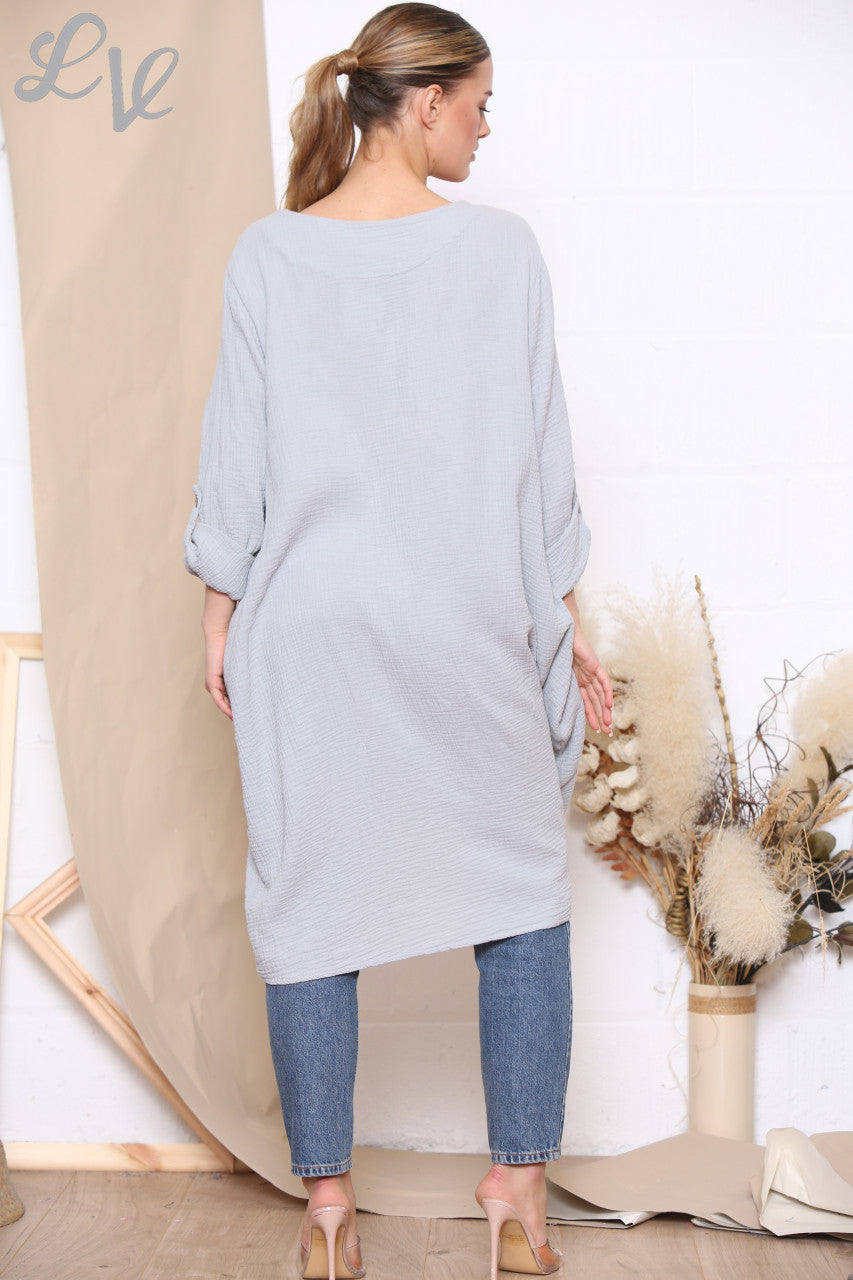Ladies Drawstring Hem Tunic Top Dress Silver