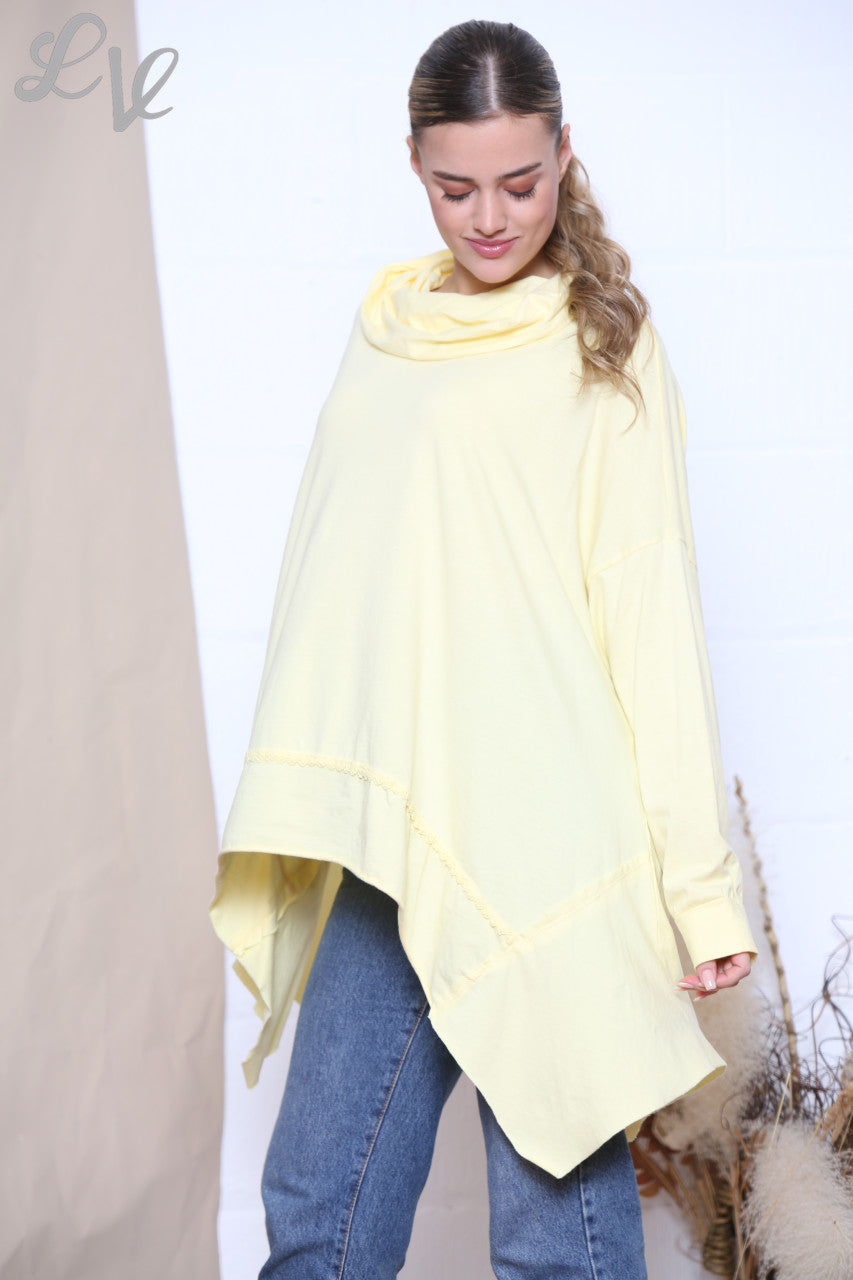 Ladies Cowl Neck Draped Sweatshirt Top Lemon