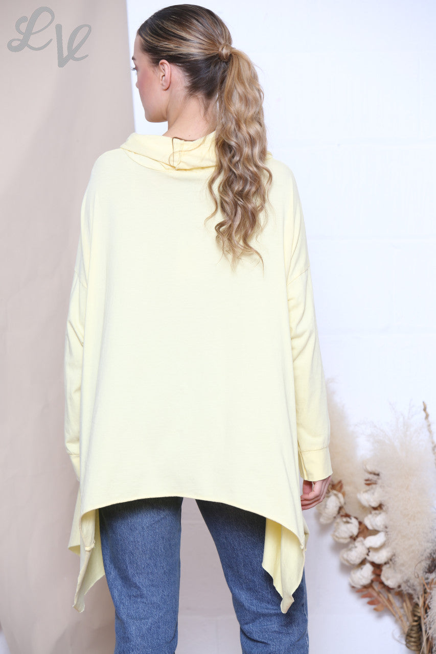 Ladies Cowl Neck Draped Sweatshirt Top Lemon