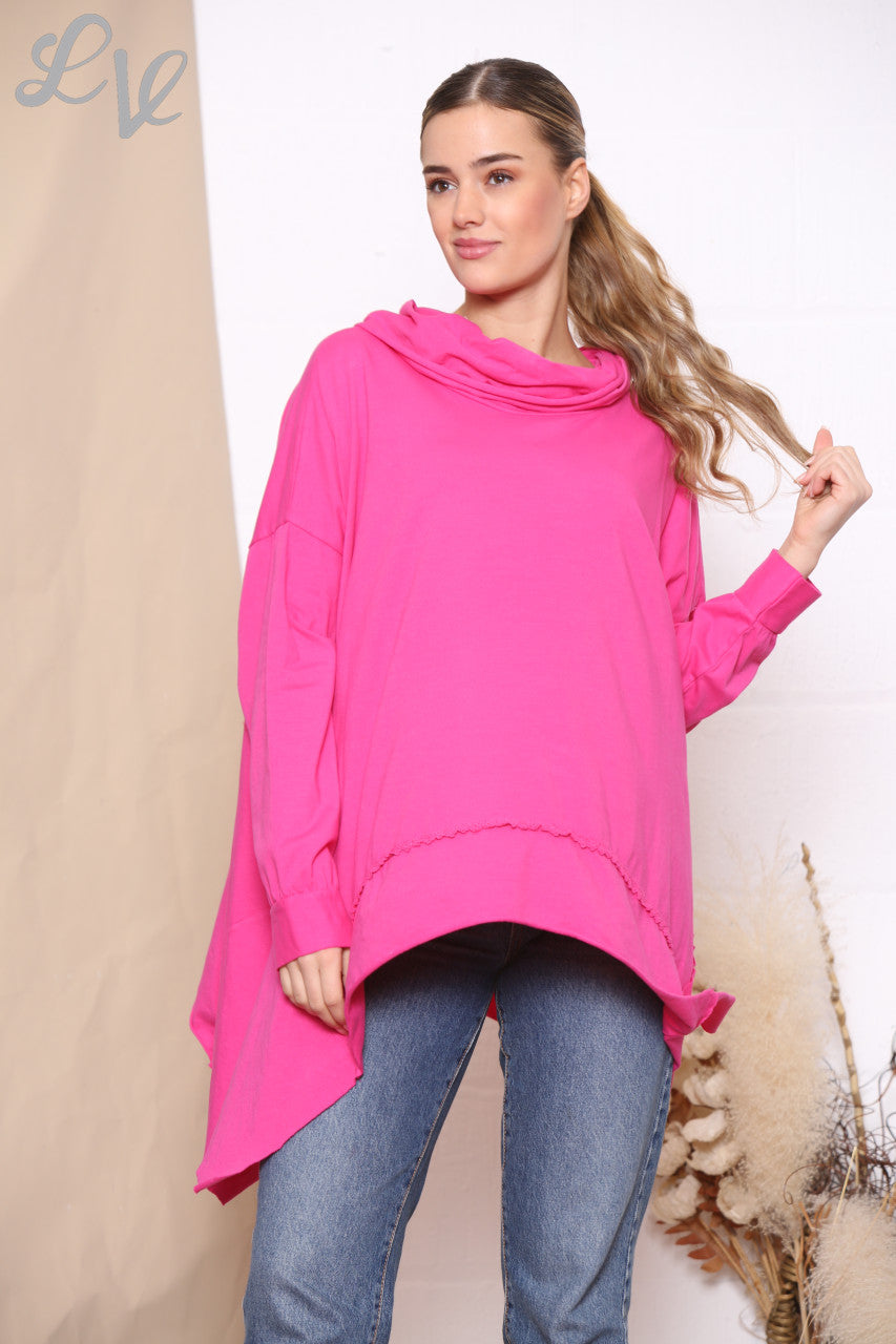 Dames sweatshirt met gedrapeerde col in kersenrood