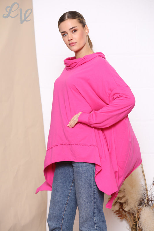 Dames sweatshirt met gedrapeerde col in kersenrood