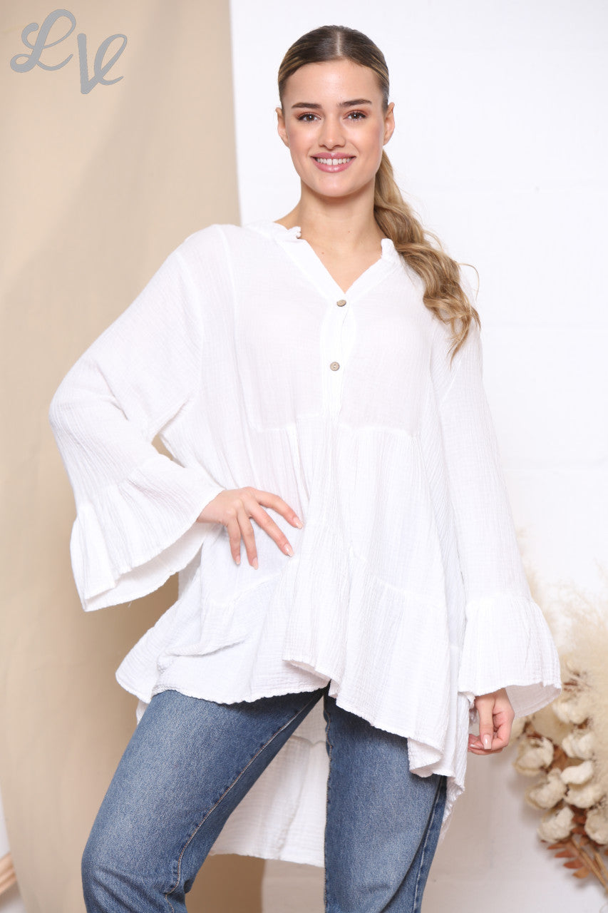 Ladies Smock Tunic Top White