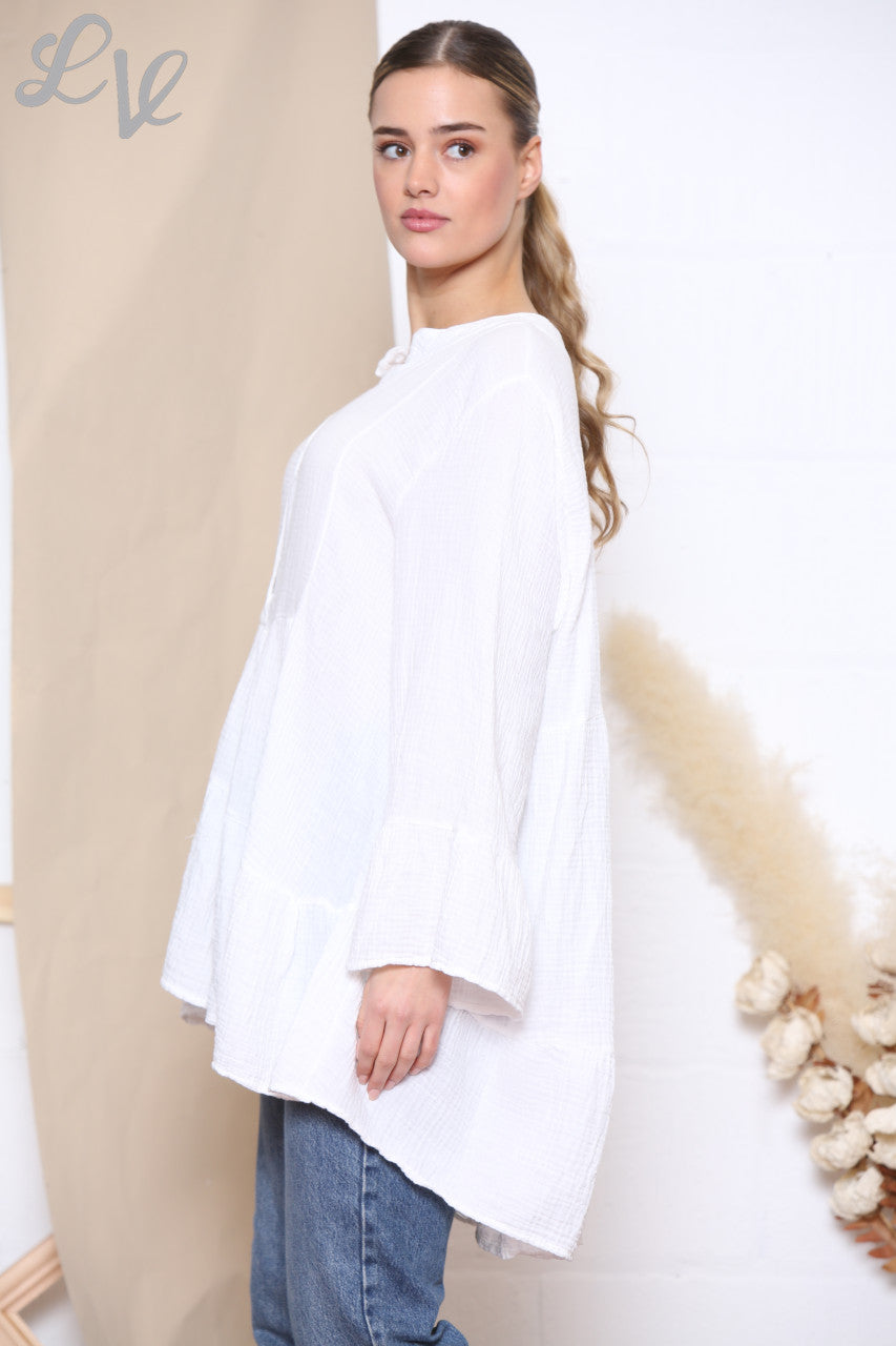 Ladies Smock Tunic Top White