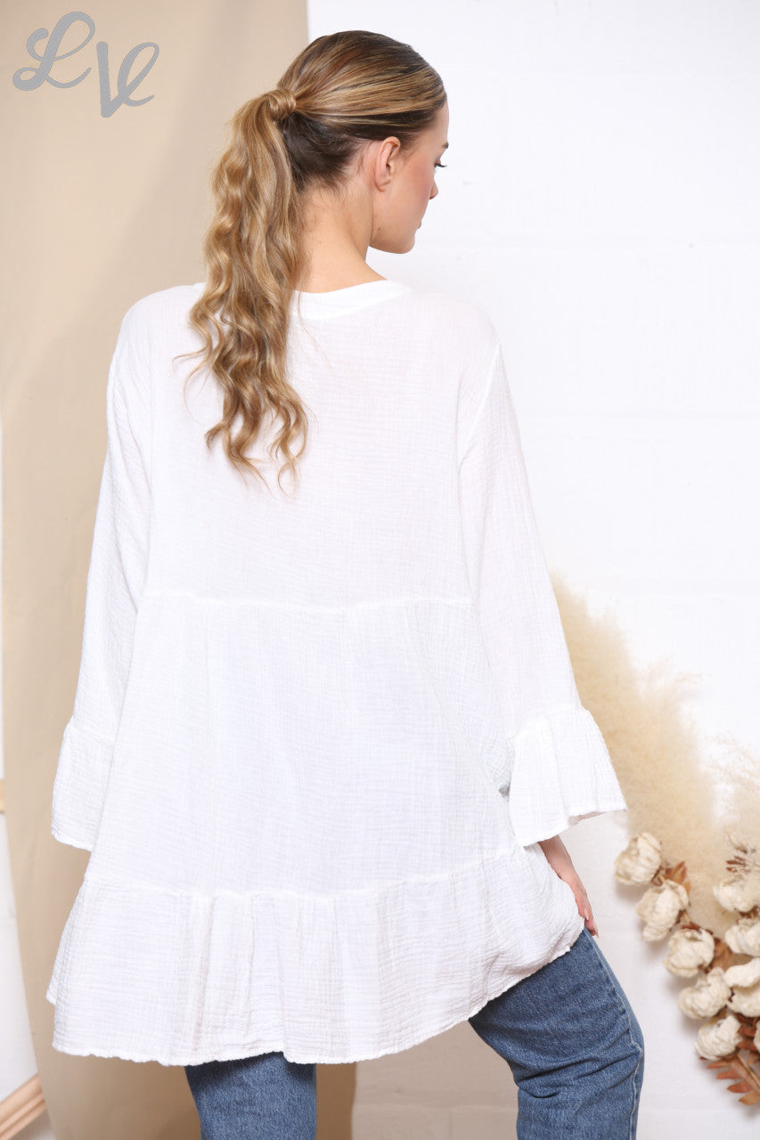 Ladies Smock Tunic Top White
