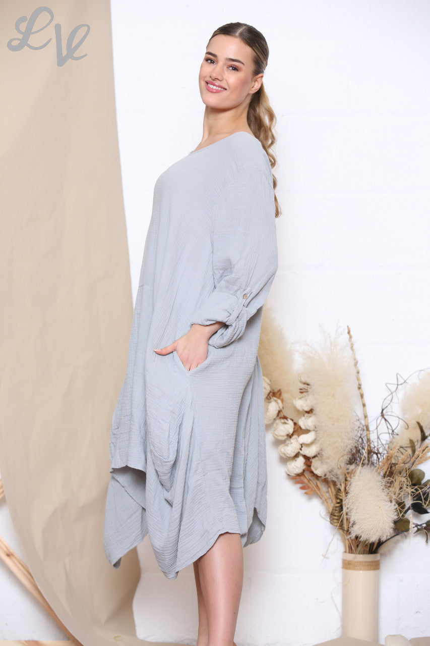 Dames Casual Gedrapeerde Jurk Tuniek Top Grijs