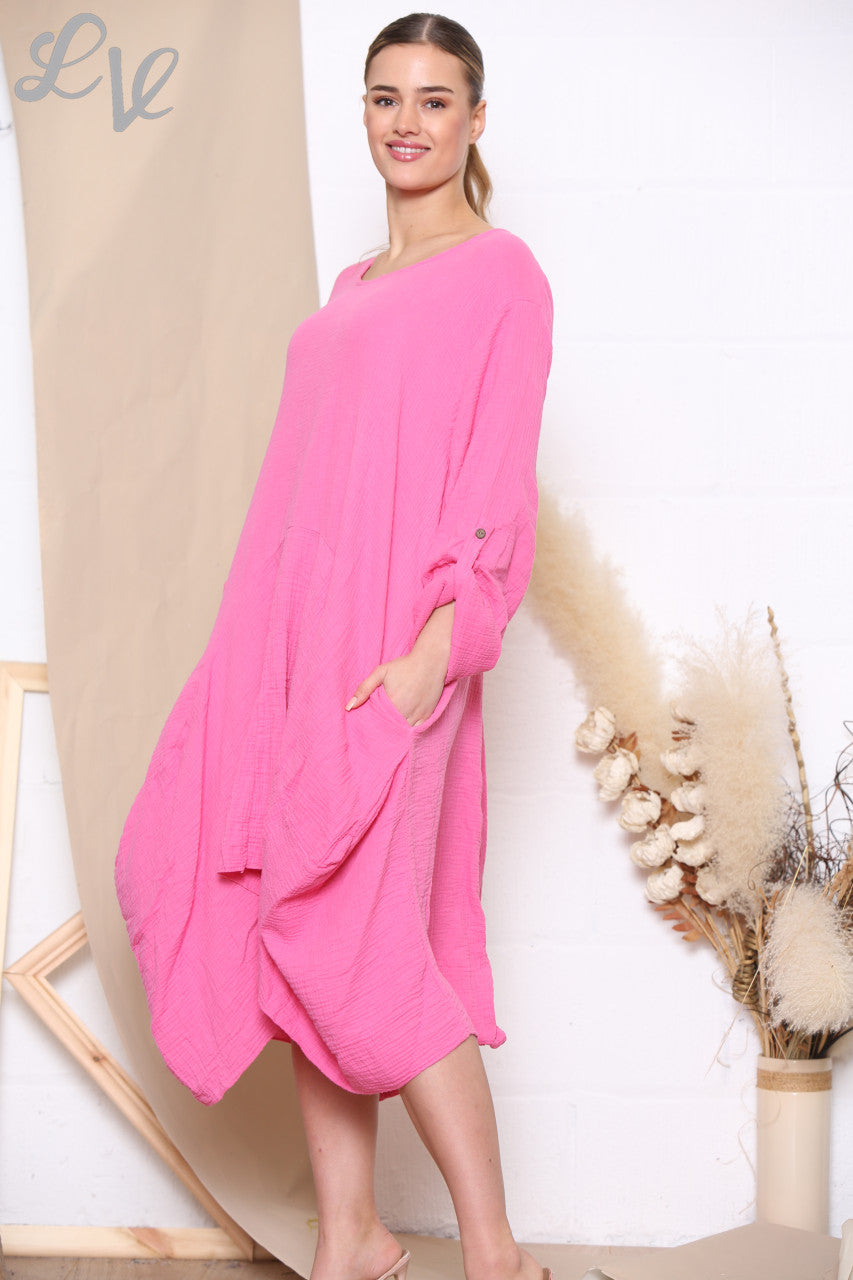 Dames Relaxed Gedrapeerde Jurk Tuniek Top Cerise