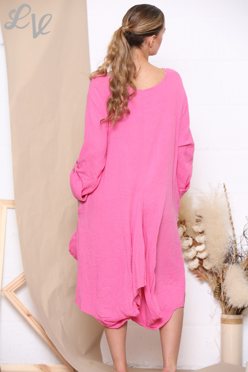 Dames Relaxed Gedrapeerde Jurk Tuniek Top Cerise