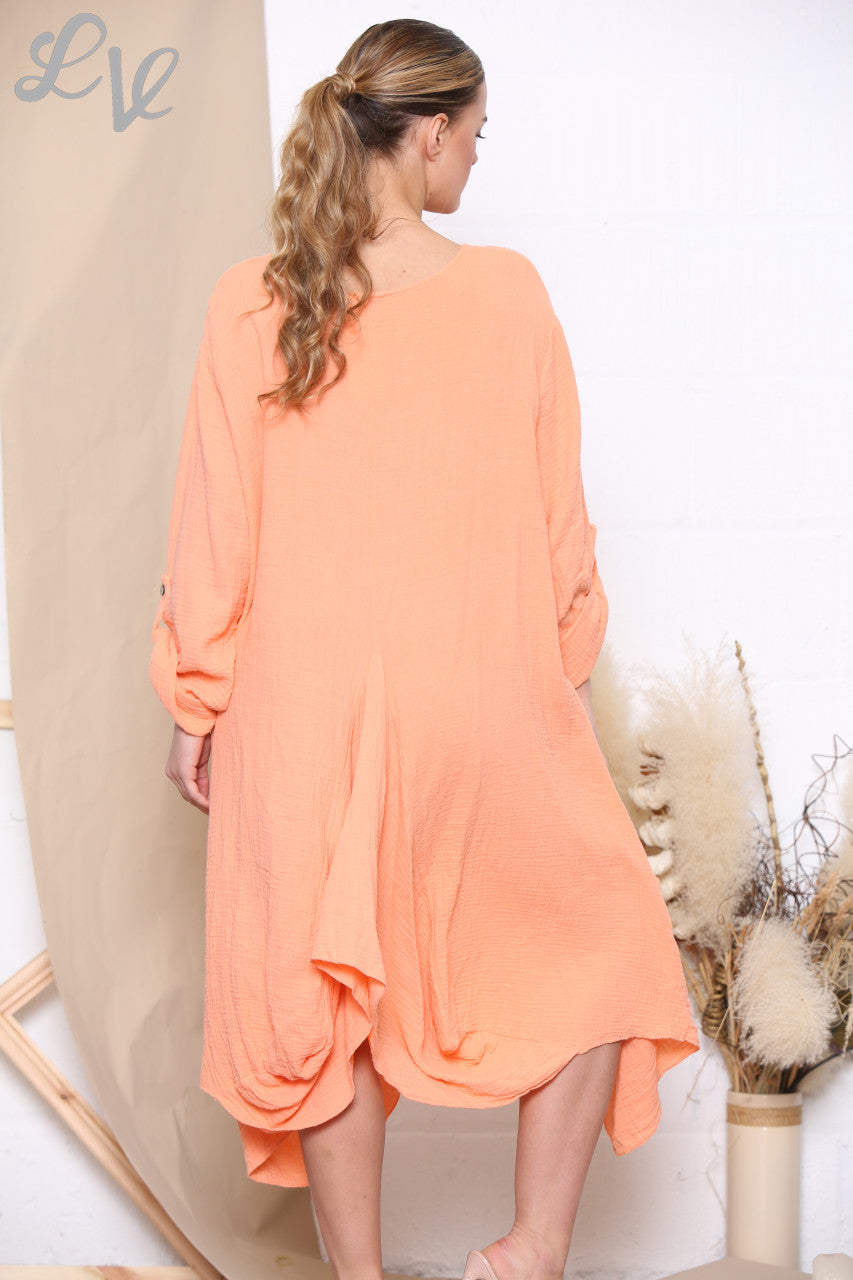 Ladies Relaxed Draped Dress Tunic Top Orange